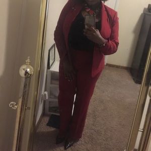 Red pants suit